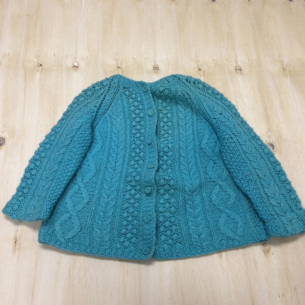 Vintage Carina Cardigan Sweater Women Medium Blue Crewneck Cable Knit Made Italy